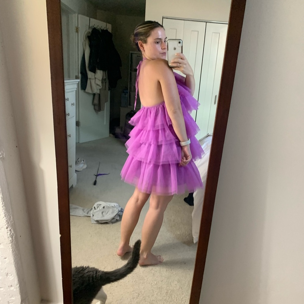 Purple ruffle mini dress